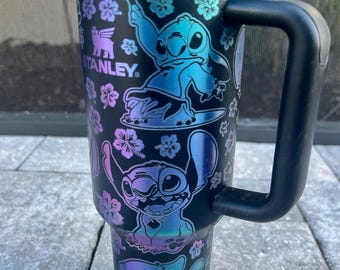 Blue Alien Engraved Stanley Quencher H2.0 Tumbler - 40 Oz Travel Mug