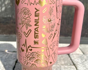 Personalized Nurse Stanley 40 Oz Tumbler: Engraved Floral Design