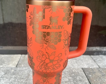 Honey Bee Stanley Quencher: 40oz Laser Engraved Travel Tumbler