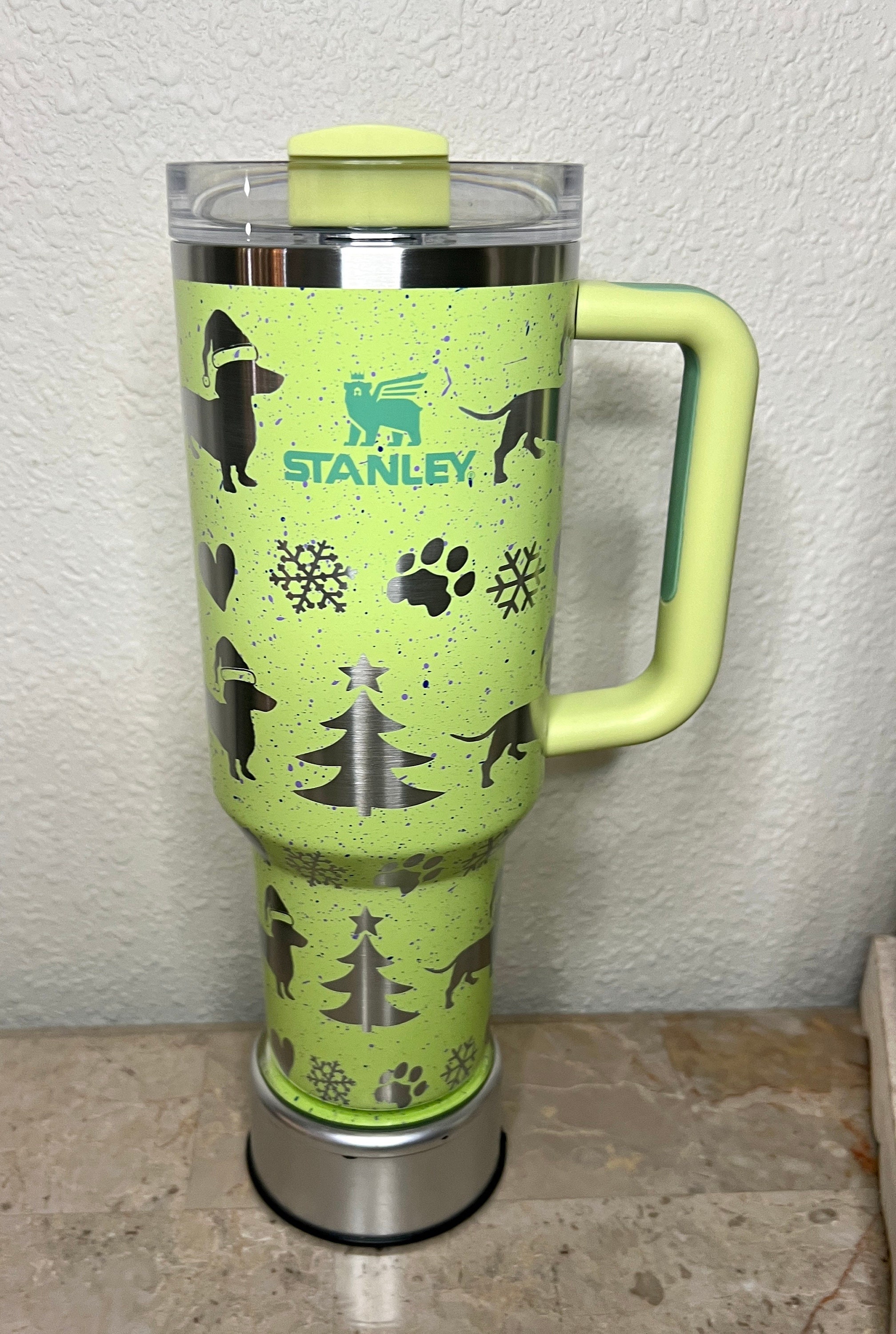 New Stanley Tumbler 40 Oz Citron Speckle Stainless Steel Adventure Quencher  Sublimated With Tropical Flowers 