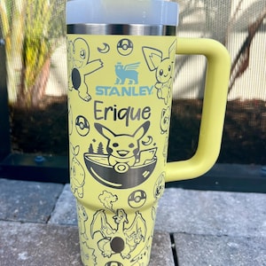 Taza Stanley con grabado de Pokémon, Pikachu, Pika, vaso para niños, botella de agua, taza personalizada, regalo
