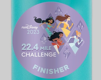 Disney Princess Races 2023 Princess 22.4 Mile Challenge FINISHER Water Bottle Mug Sticker #RunDisney Dishwasher Safe Running Gifts