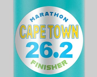 Botella de agua/taza para corredores del maratón de Ciudad del Cabo, Sudáfrica (26,2 millas), apta para lavavajillas.