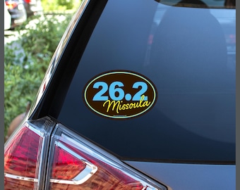 Pegatina o imán para coche con la inscripción "Maratón de Missoula, Montana, 26.2" (Regalos para corredores)