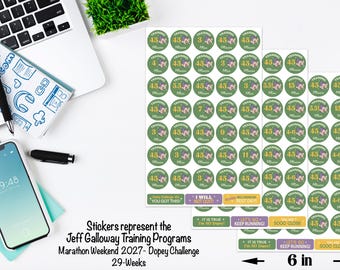 Carreras de Disney World, Maratón RunDisney, Fin de semana, Desafío Dopey, Plan de entrenamiento de Jeff Galloway de 29 semanas, Calendario, Planificadores, Pegatinas, TEMÁTICO 2027