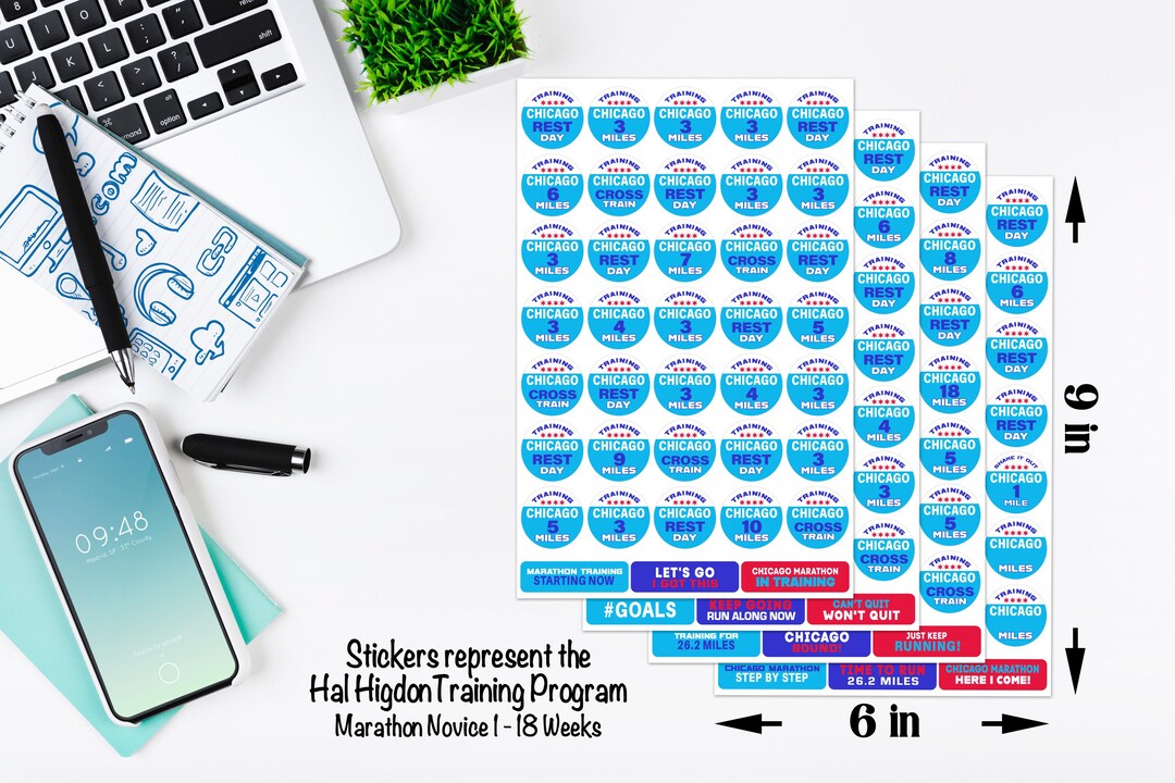 Chicago Marathon Training Planner Stickers Sheets Hal Higdon 18-week ...