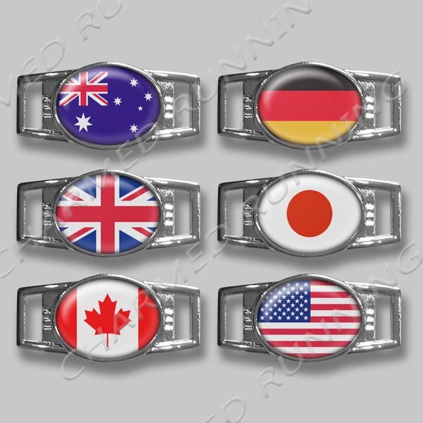 World Country Flag Collection Runners Shoelace Sneaker Shoe Charm or Zipper Pull Running Gifts for Runners