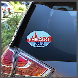 Adesivo rimovibile per la maratona di Chicago 26.2 con icona dello skyline della città o magnete per auto, regali per corridori