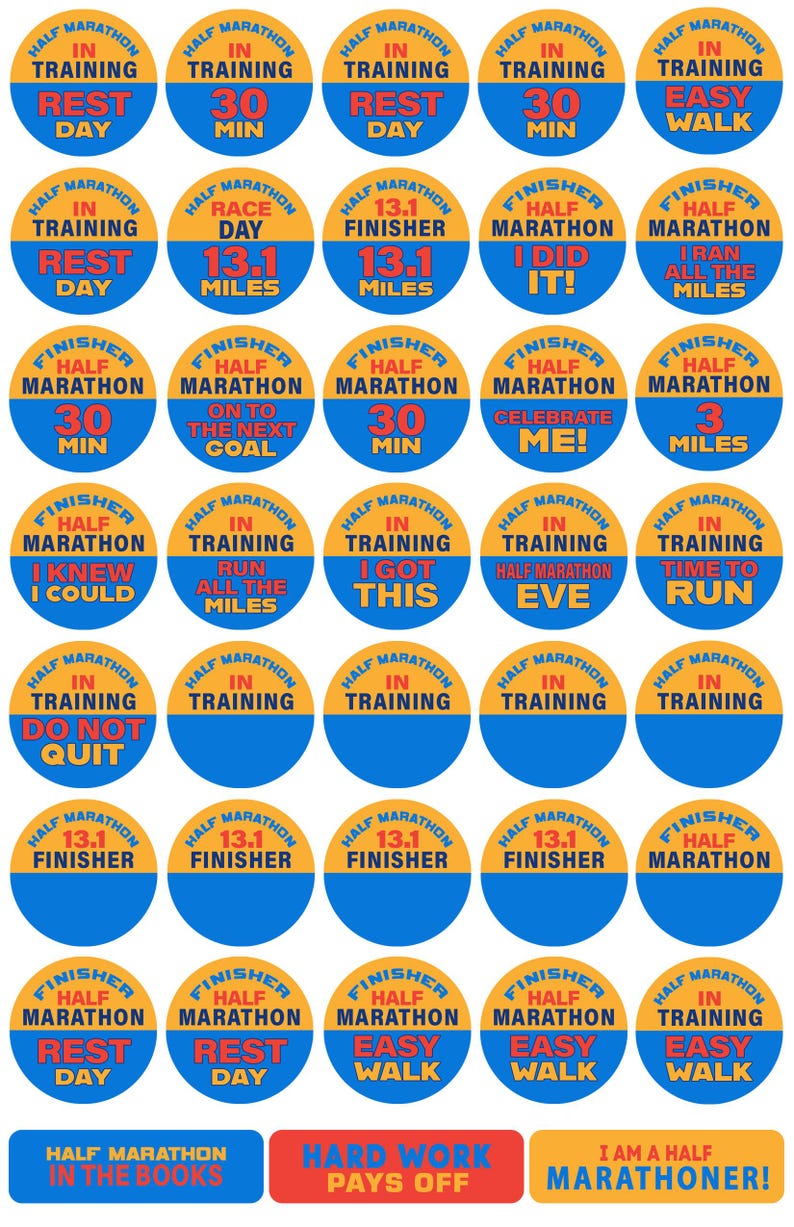 Half Marathon Training Planner Stickers Sheets Jeff Galloway 19-week ...