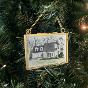 Hand-Painted Watercolor House Portrait Ornament, Custom Christmas Ornament, Tiny Framed Hand Painted House Portrait