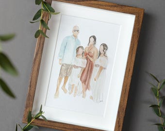 Retrato familiar personalizado en acuarela sin rostro, regalo personalizado