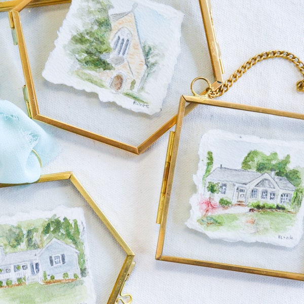 Watercolor House Portrait Ornament: Personalized New Home Gift