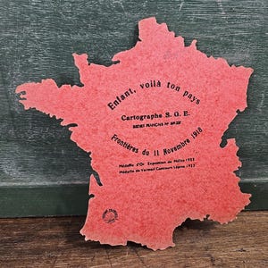 Carte de FRANCE - Gabarit d'écolier - Ecole vintage - Rouge