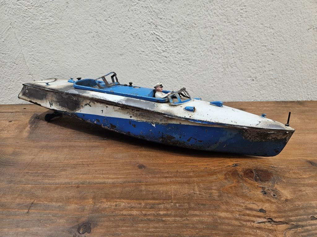 Ancien Bateau Paquebot Mécanique JEP En Tôle, Avec Clé, Jouet Collection