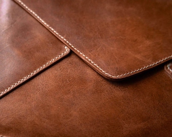 Personalized Leather iPad Mini Case: Envelope Style, Hand Stitched