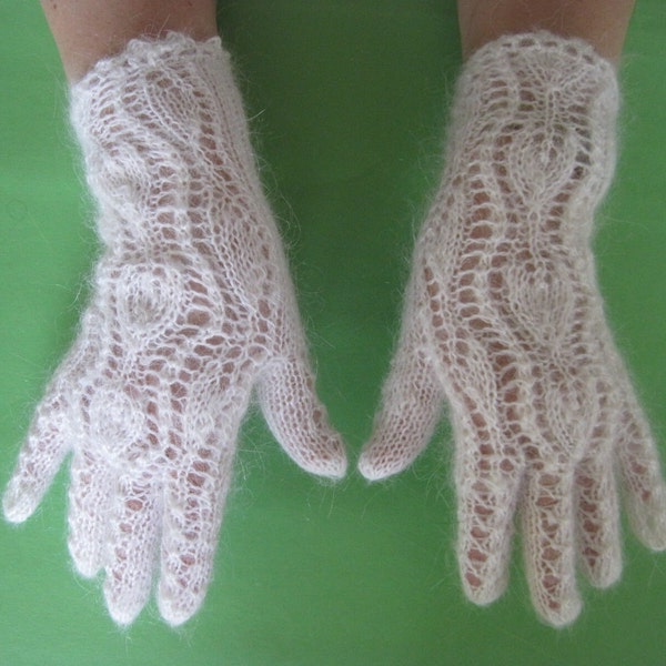 Dünne Spitze, Handarbeit, Strickqualität, natürliches weißes Ziegen-Daunengarn, Ganzjahres-Damenhandschuhe, warm, bequem, durchbrochene, zarte festliche Handschuhe