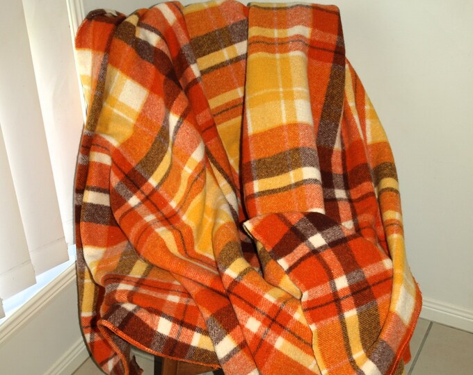 Onkaparinga Pure Wool Plaid Blanket Vintage Orange Yellow Etsy Australia