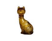 Amber Glass Cat Bottle - Vintage Mid Century Kitsch Kitty Kat Decanter