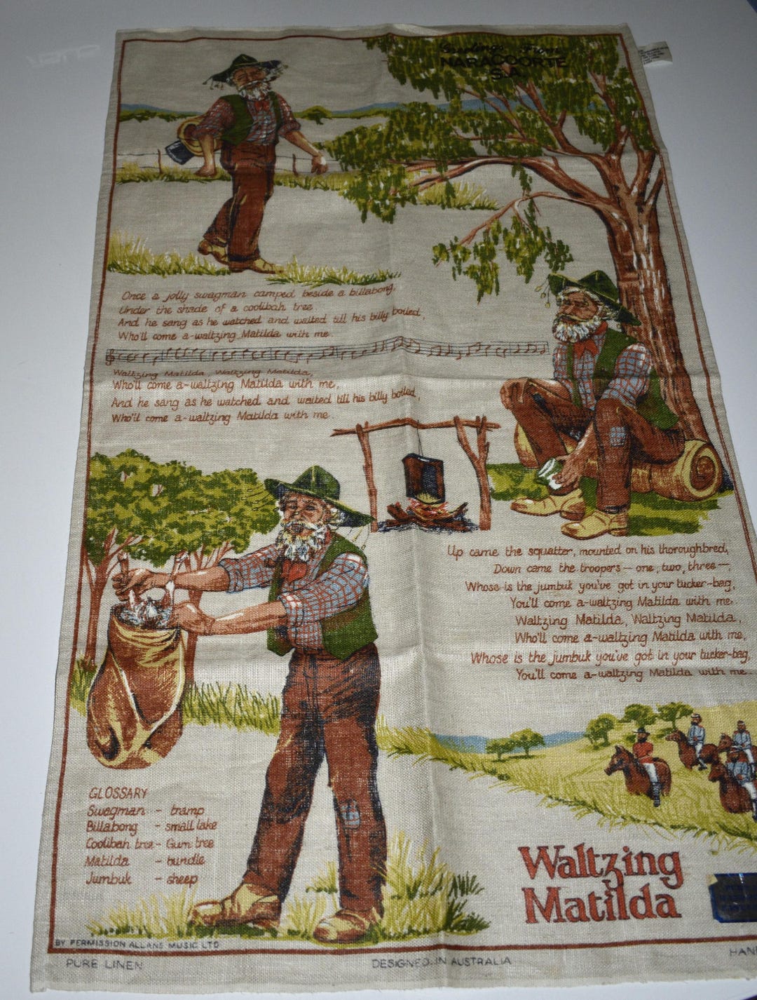 Vintage Waltzing Matilda Jolly Swagman Tea Towel - Allans Music