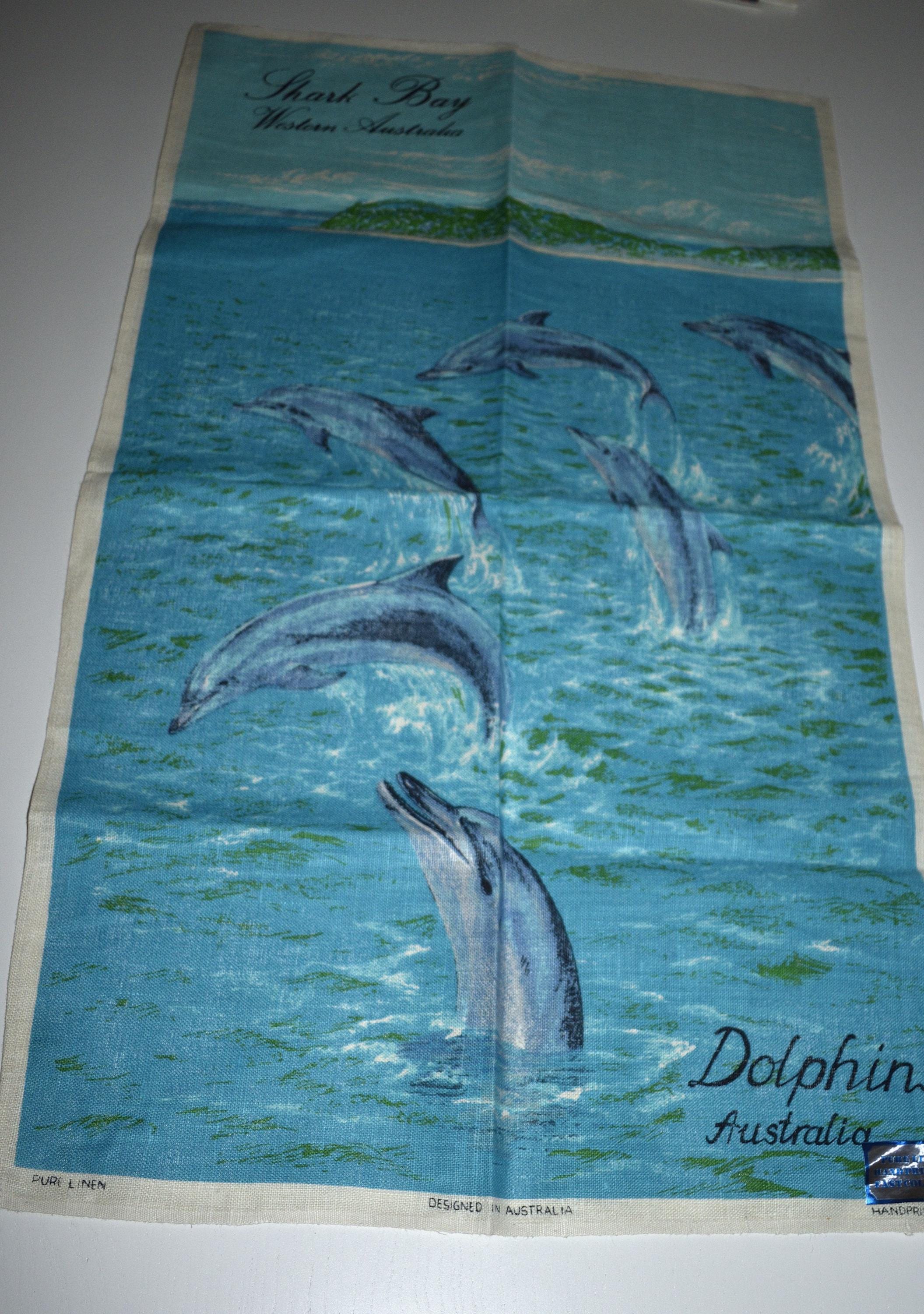 Beautiful Dolphins Australia Tea Towel - Vintage Polish Linen Australian Ocean - New!