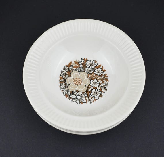 Crown Lynn Brown Floral Bowls - Set of 3 - Vintage Replacements