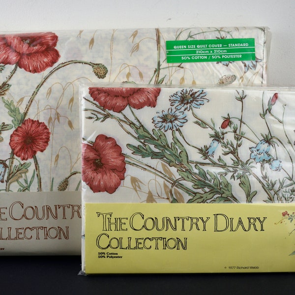 Vintage The Country Diary Collection Poppy Queen Quilt Cover & Pillowcases - Floral Bedding - New in Packet