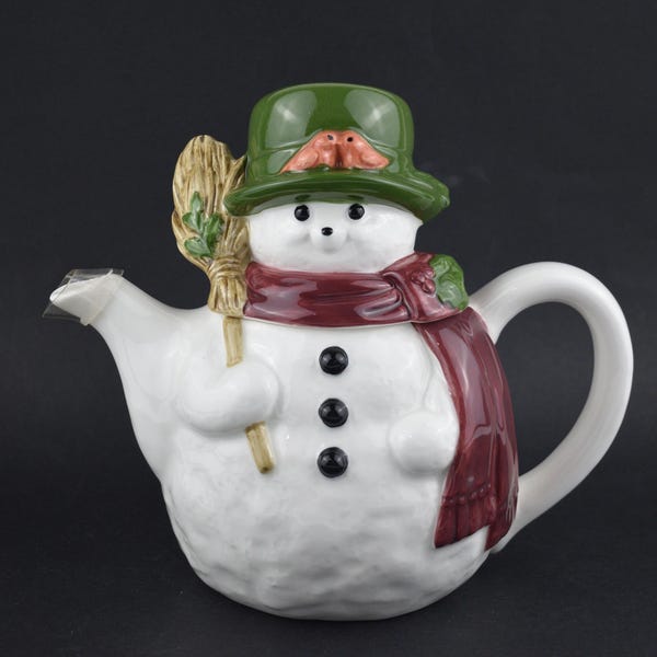 Vintage Otagiri Snowman Christmas Teapot -  Retro Xmas Snow Man in Hat & Scarf Tea Pot - Made in Japan
