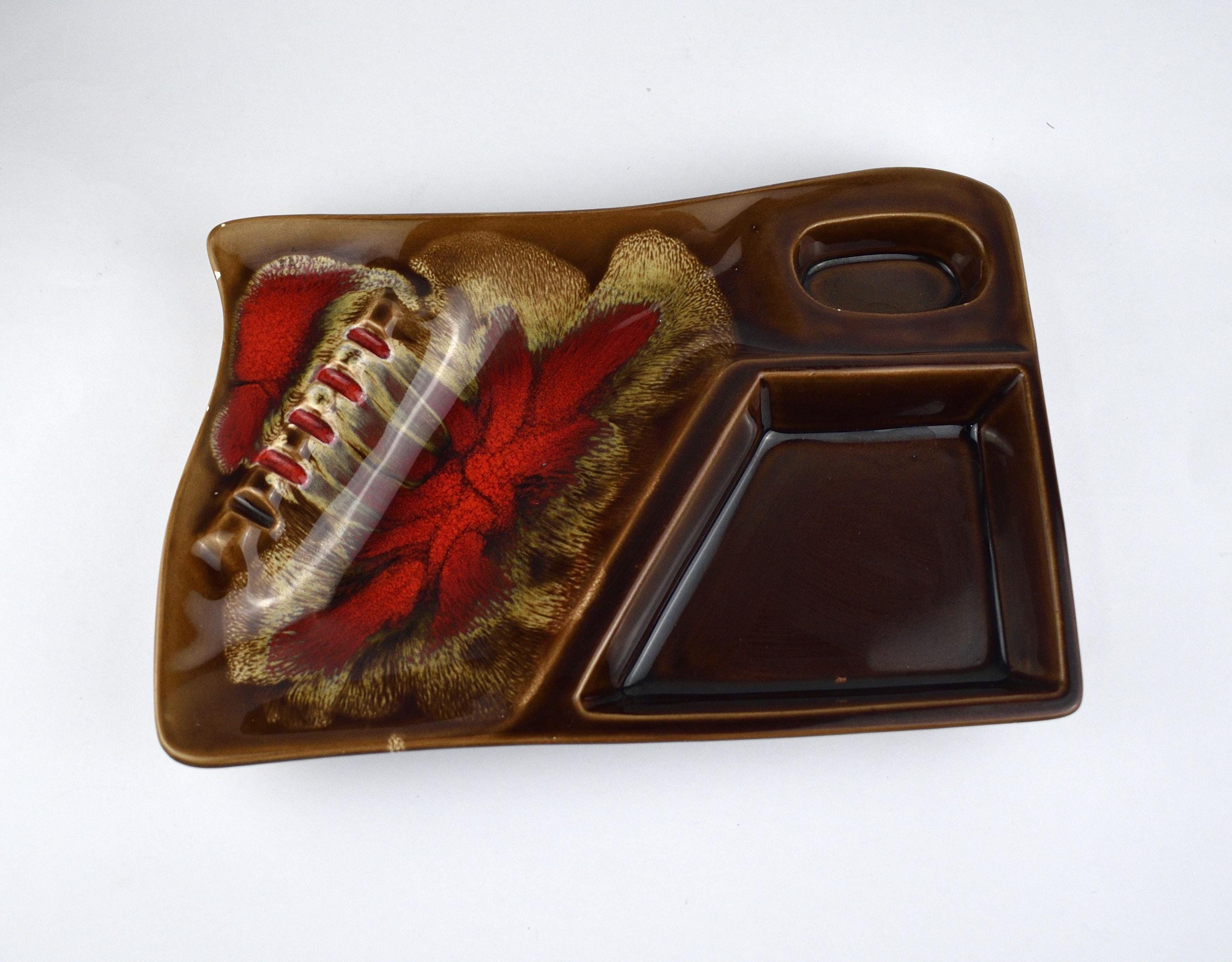 Vintage Red & Brown Mod Glaze Ashtray - Retro Ceramic Serving Dish - Made in Japan