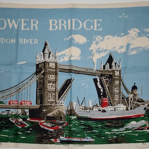 Vintage Tower Bridge London River Tea Towel - Lamont Irish Linen UK