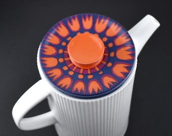Vintage Thomas Flammfest Groovy Tulip Coffee Pot - Orange & Blue Purple Mod Design - Made in Germany