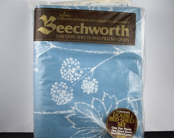 Beechworth Windermere Flowers Blue & White Double Bed Sheet Set - Vintage Retro Boho Hippie Floral Sheets - Made in Australia