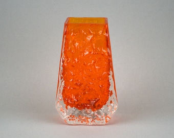 Vintage Whitefriars Tangerine Bark Coffin Glass Vase - Vintage Orange Mod Home Decor England