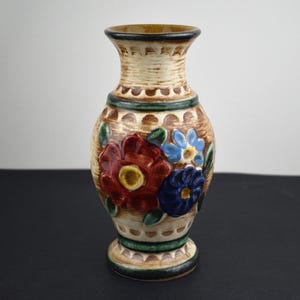 Vintage West German Flowers Vase - Bay Keramik Colourful Textured Floral Design - Made in West Germany