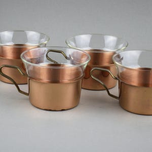 Vintage Schott Mainz Jena Glas Cups in Copper Holders - Set of 4 Tea Cups - Made in Germany