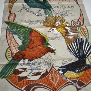 Vintage Birds of New Zealand Tea Towel - Tui Fantail NZ Native Bird - Bird Watcher Gift - New!