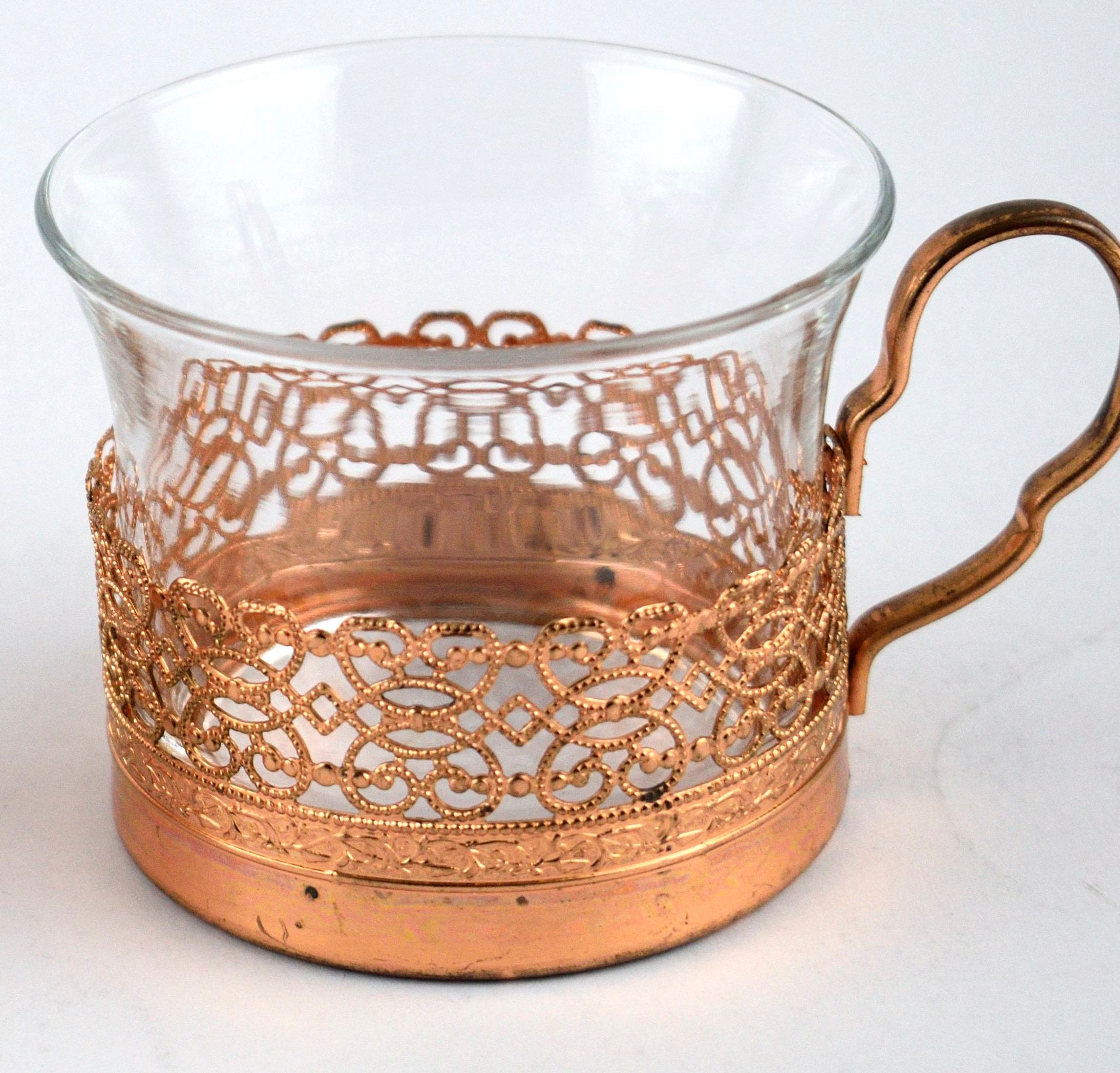 Vintage Copper & Glass Cups Set of Three Tea Cups Etsy