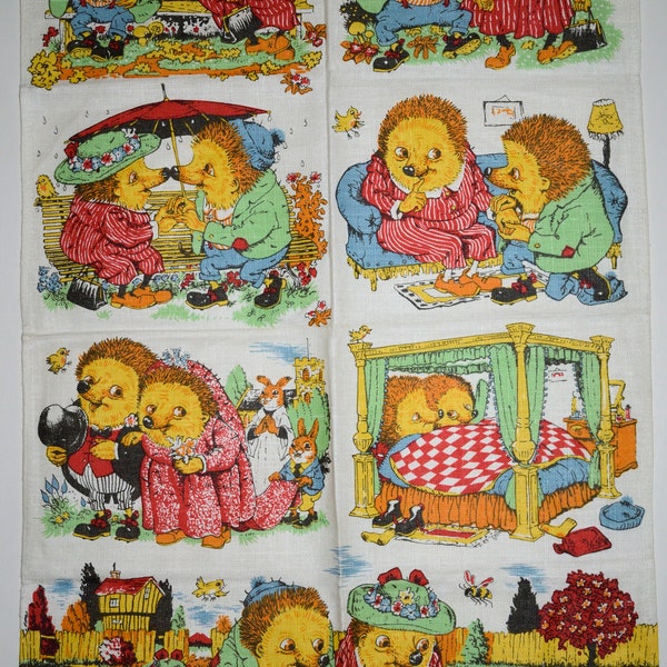 Sweet Vintage Hedgehog Couple Tea Towel - Dunmoy Mr Pricklepin Love Marriage Family - New!