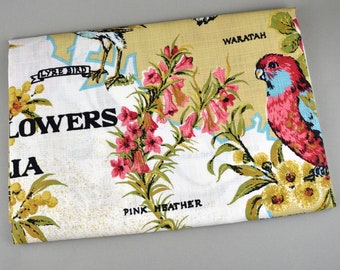Beautiful Birds & Flowers of Australia Tablecloth - Vintage Wildflowers Lyrebird Kookaburra Waratah Orchids Table Cloth - New!