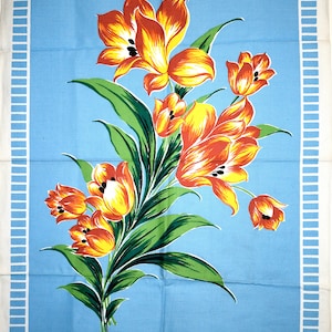 Pretty Tiger Lily Tea Towel - Vintage Retro Floral Lilies Linen - Brand New!