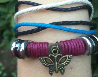 Teen Charm Bracelet - 5 Seconds of Summer Bracelet - Womens Leather Rope Bracelet - Wrap Bracelet - Butterfly Jewelry - Teen Girl Gifts