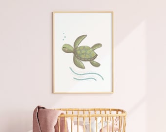 Turtle Nursery Decor Ocean Sea Turtle Print Neutral Ocean Girl Nursery Art Baby Ocean Theme Cute Under The Sea Theme Nursery Decor Boy Beach