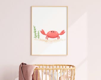 PRINTABLE Baby Ocean Theme Crab Nursery Print Ocean Baby Room Sea Theme Nursery Print Crab Wall Art Cute Under The Sea Baby Downloadable