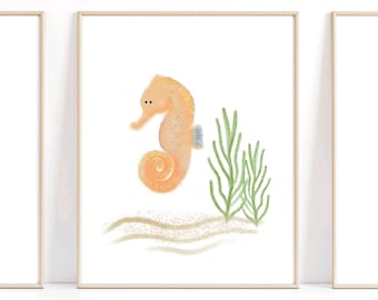 Ocean Nursery Decor Nautical Nursery Wall Art Seahorse Beach Baby Room Under The Sea Nursery Prints Gender Neutral Baby Shower Gift