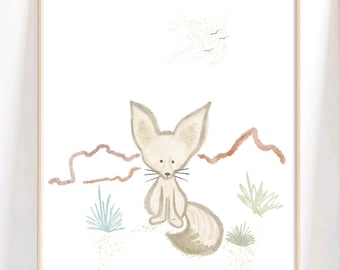 Wüste Fuchs-Baby Poster Kaktus Kinderzimmer Wand Kunst Wüste Kinderzimmer Deko Wüste Tier Wand Kunst Wüstenfuchs