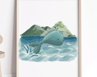 Oceaan kwekerij decor nautische kwekerij kunst aan de muur walvis strand babykamer onder de zee kwekerij prints genderneutraal babykamer baby shower cadeau