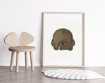 Berçário Woodsy, arte para berçário em madeira, impressão de urso, arte de parede para berçário de menina, arte neutra para berçário em madeira, pintura de arte para berçário em urso, impressão de floresta