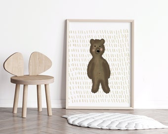 Berçário Woodsy, Urso da Floresta, Arte para Berçário, Urso Pardo, Decoração de Parede, Animais da Floresta, Quarto de Bebê, Impressões de Berçário, Urso, Arte para Quarto de Bebê Neutro
