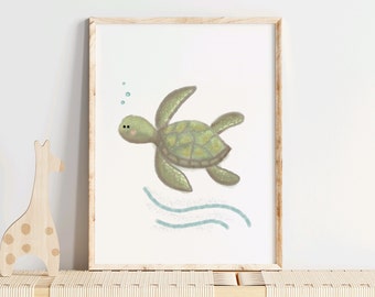STAMPABILE Decorazione per la cameretta dei bambini con tartaruga marina Stampa con tartaruga marina Tema marino Cameretta dei bambini Oceano neutro Arte per la cameretta dei bambini Decorazione per la cameretta dei bambini Carino sotto il mare