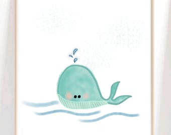 Baby Whale Print Ocean Nursery Wall Art Sea Theme Nursery Beach Baby Room Wall Art Under the Sea Print Ocean Theme Nursery Blue Whale Art
