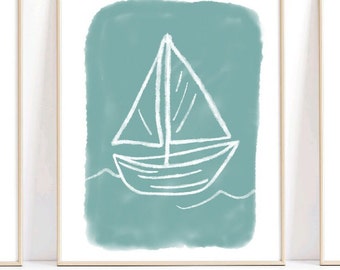 Sailboat Nursery Print Ocean Nursery Decor Nautical Nursery Wall Art Boat Nursery Print Beach Baby Boy Room Decor Boat Art Lake House Art